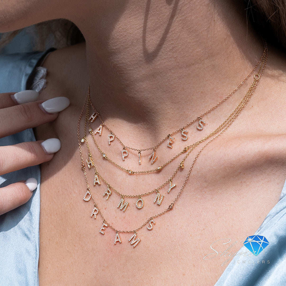 18kt Yellow Gold Dangling "Harmony" Charm Necklace