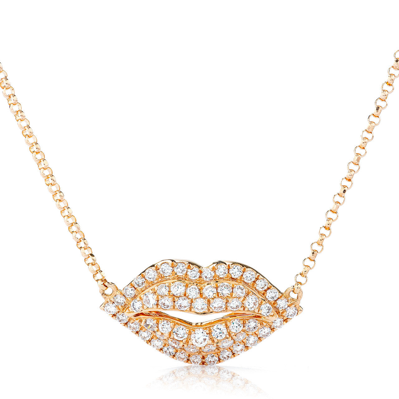 18k Rose Gold Diamond Lips Necklace 0.43ct