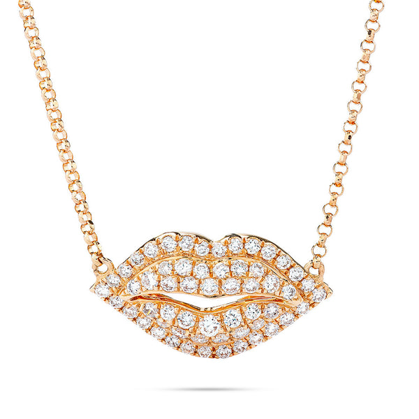 18k Rose Gold Diamond Lips Necklace 0.43ct