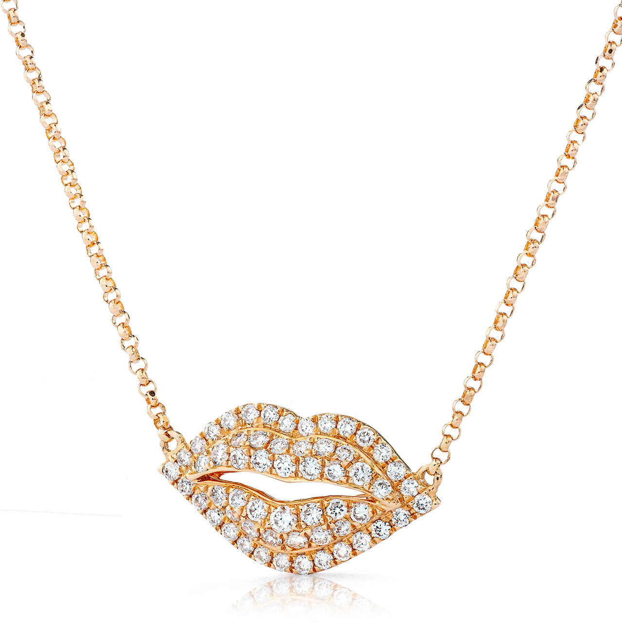 18k Rose Gold Diamond Lips Necklace 0.43ct