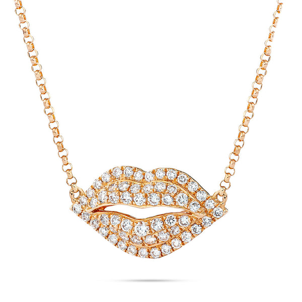 18k Rose Gold Diamond Lips Necklace 0.43ct