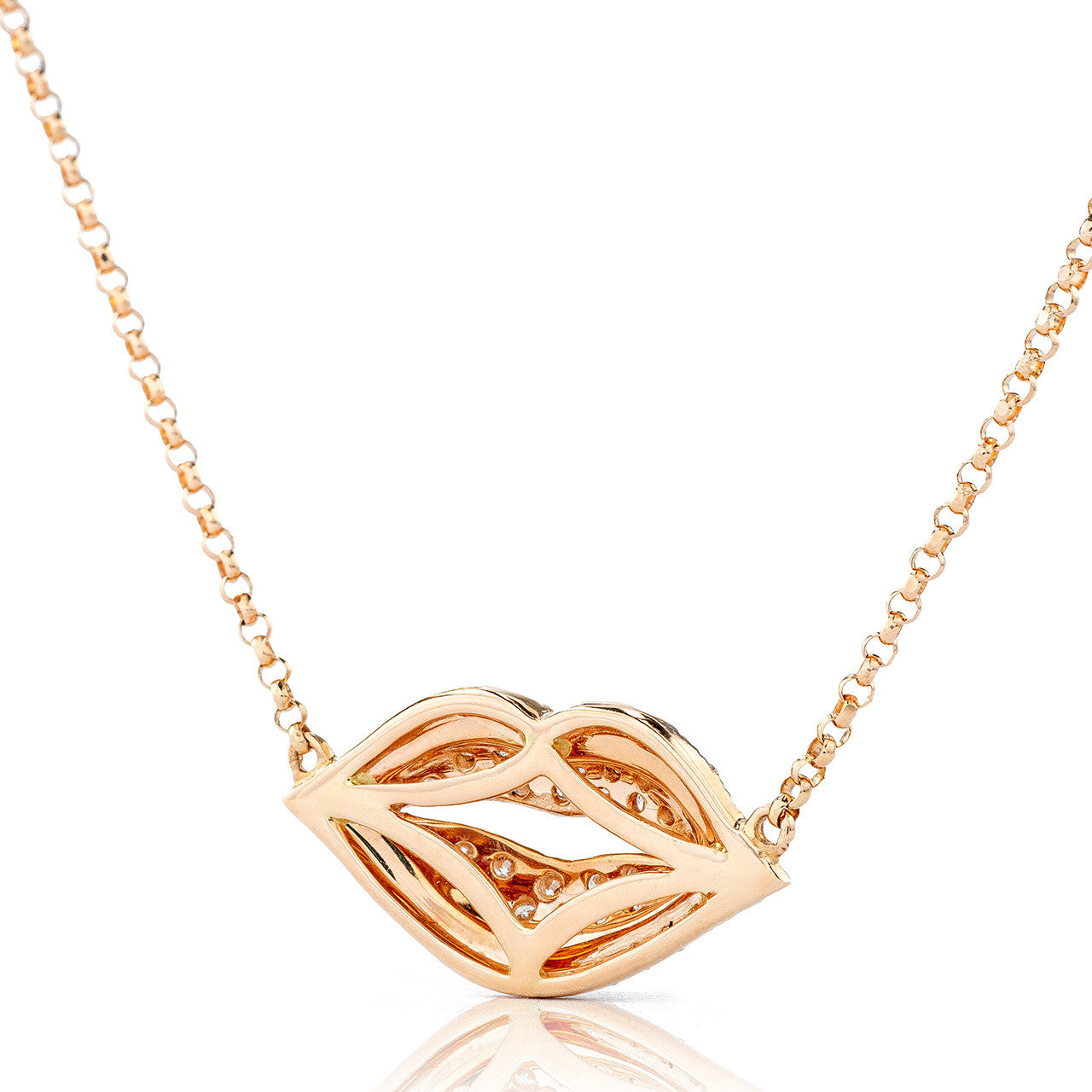 18k Rose Gold Diamond Lips Necklace 0.43ct