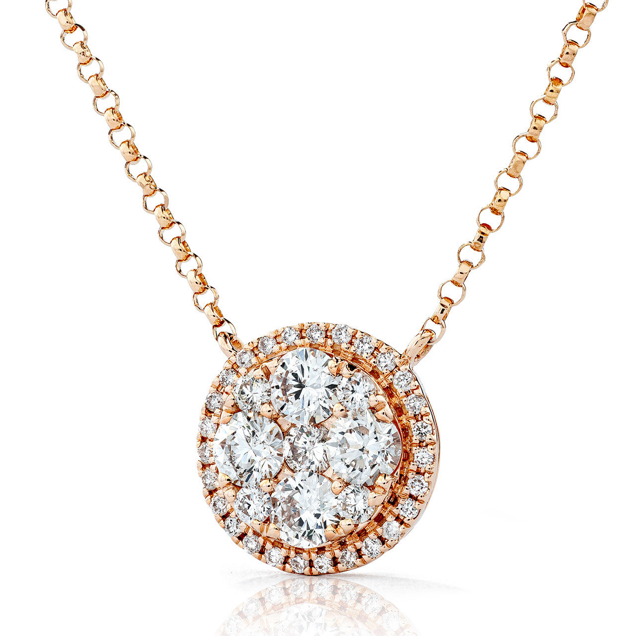 18kt 0.69ct Diamond Halo Cluster Circle Pendant