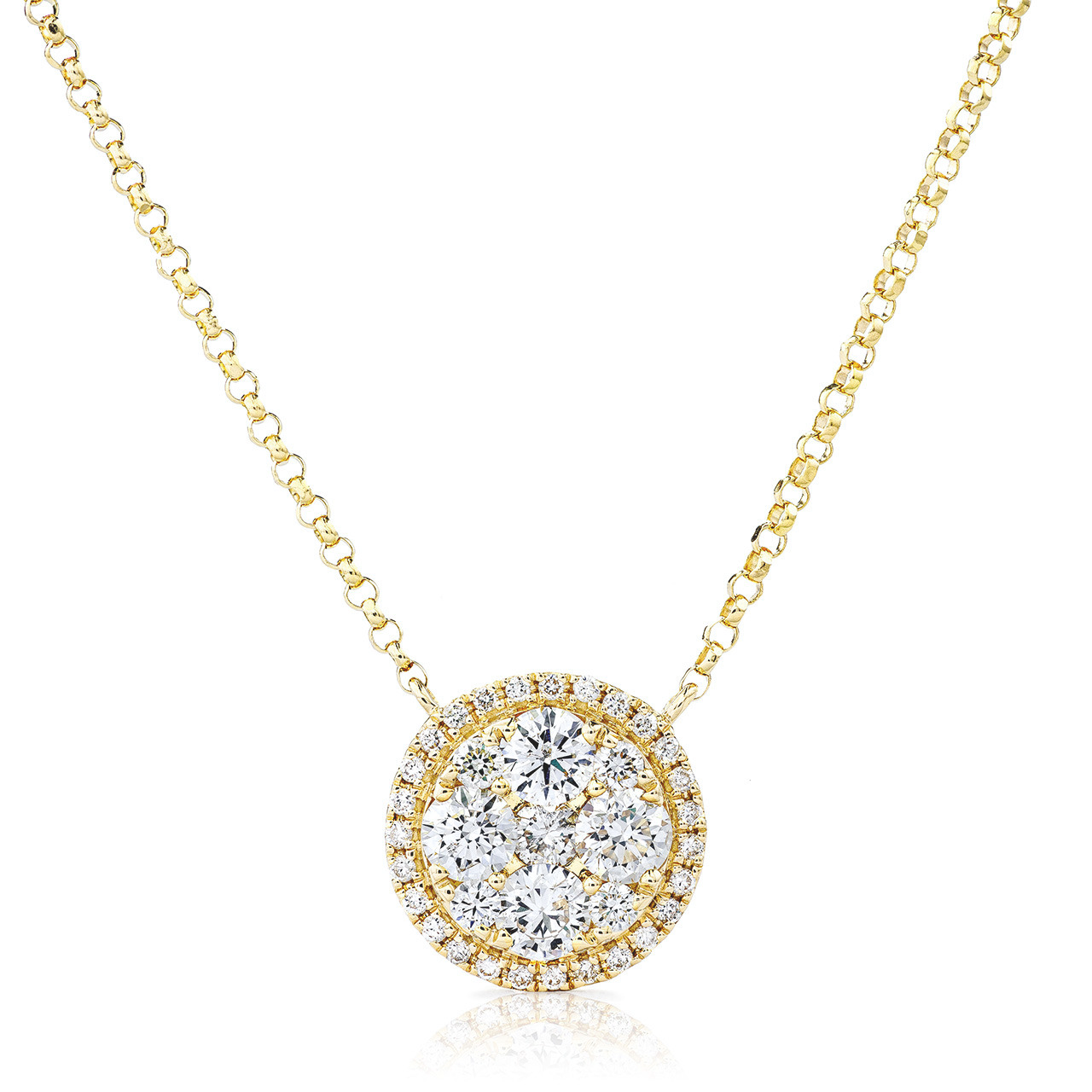 18kt 0.69ct Diamond Halo Cluster Circle Pendant