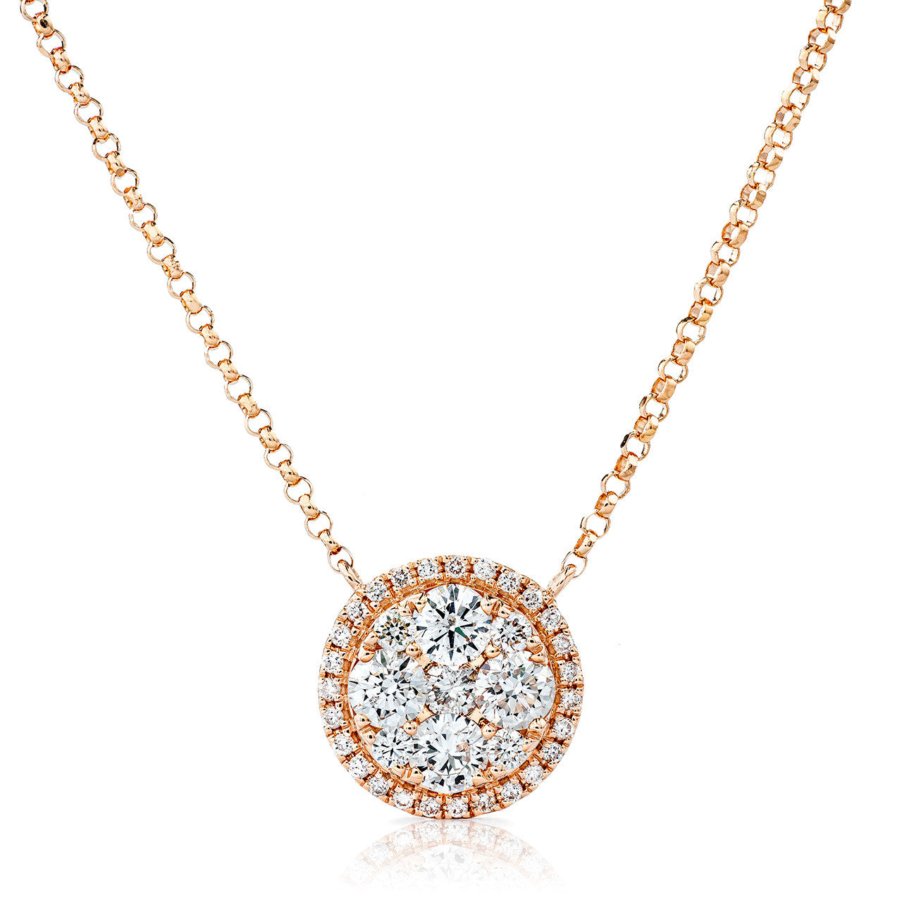 18kt 0.69ct Diamond Halo Cluster Circle Pendant