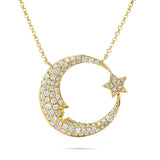 18k Yellow Gold 0.94ct Diamond Moon and Star Necklace