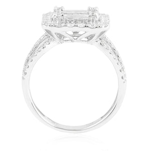 18k White Gold 1.55ct Square Baguette Cluster Diamond Engagement Ring