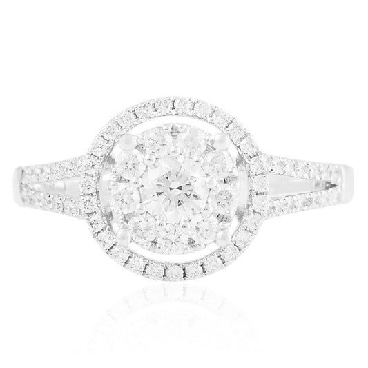 18k White Gold 0.89ct Diamond Circle Cluster Engagement Ring