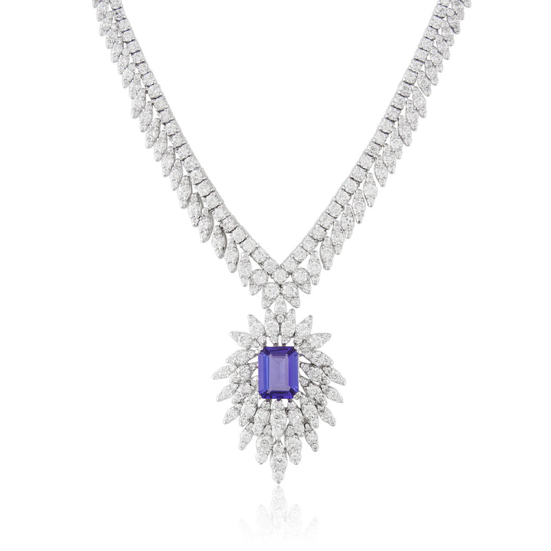 18k White Gold 9.47ct Diamond Tanzanite Necklace