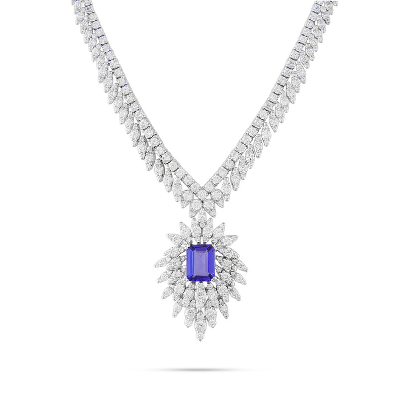 18k White Gold 9.47ct Diamond Tanzanite Necklace
