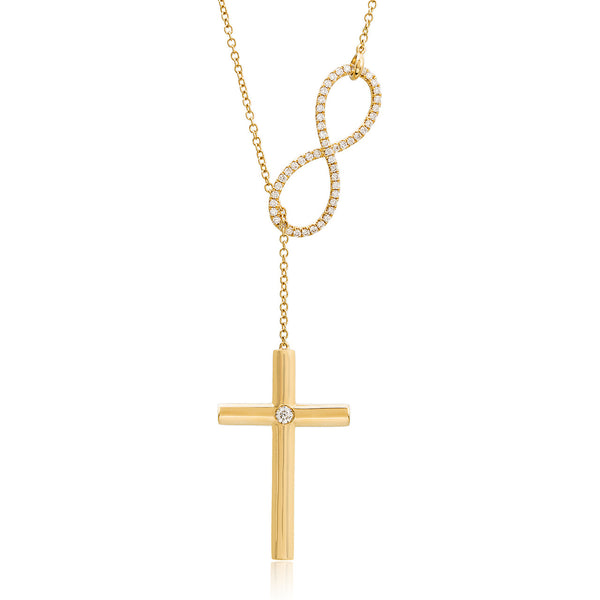 18k Yellow Gold 0.54ct Diamond Infinity Cross Necklace