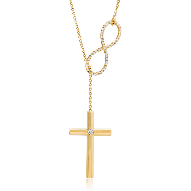 18k Yellow Gold 0.54ct Diamond Infinity Cross Necklace