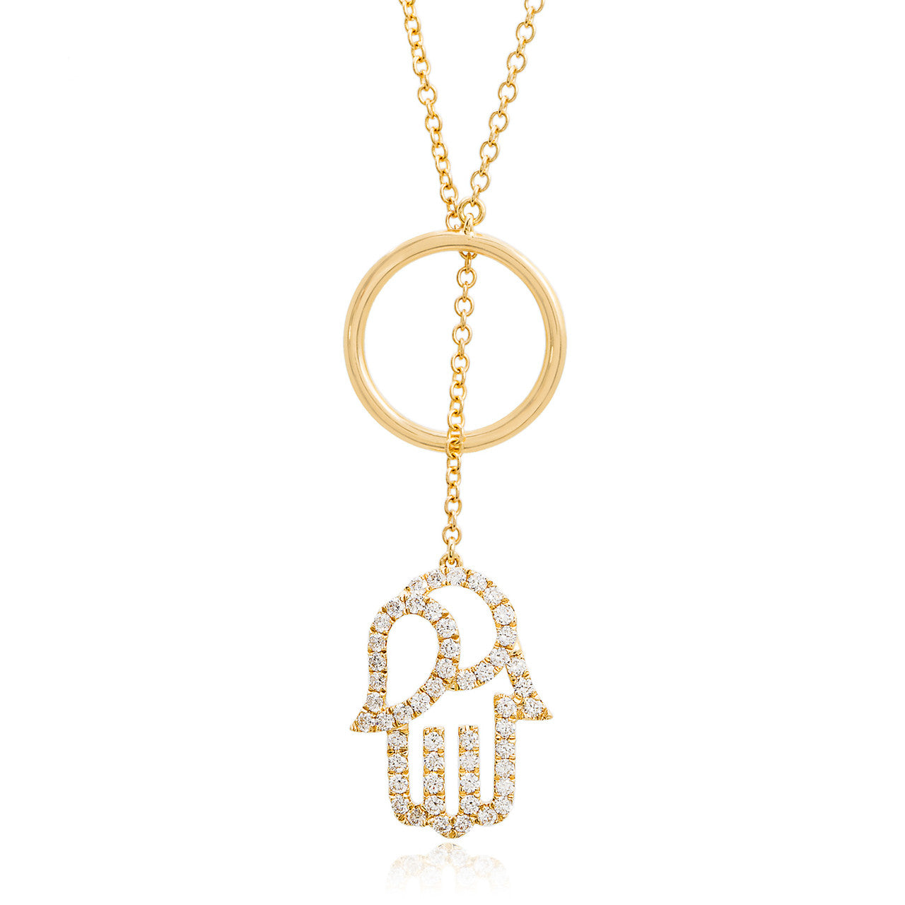 18k Yellow Gold 0.64ct Diamond Hamsa Necklace