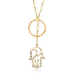 18k Yellow Gold 0.64ct Diamond Hamsa Necklace