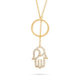 18k Yellow Gold 0.64ct Diamond Hamsa Necklace