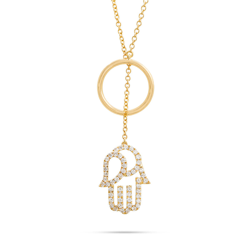 18k Yellow Gold 0.64ct Diamond Hamsa Necklace