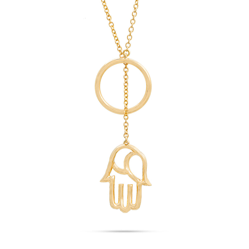 18k Yellow Gold 0.64ct Diamond Hamsa Necklace