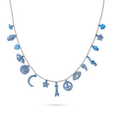 18kt White Gold Blue Charm Necklace
