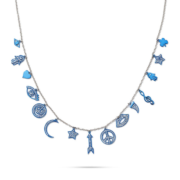 18kt White Gold Blue Charm Necklace