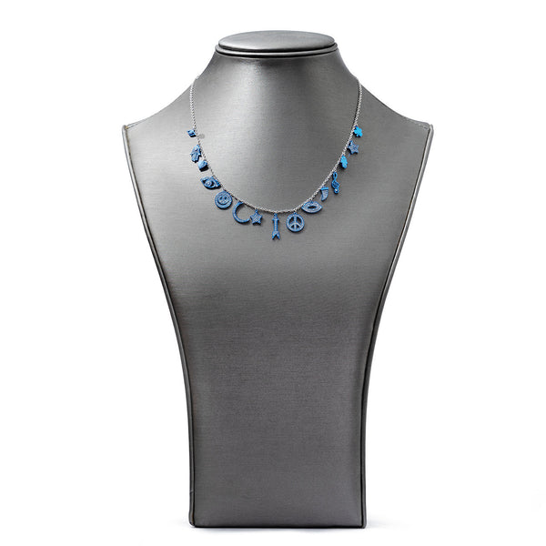 18kt White Gold Blue Charm Necklace