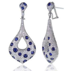 18K White Gold 16.57ct Diamond and Blue Sapphire Drop Earrings