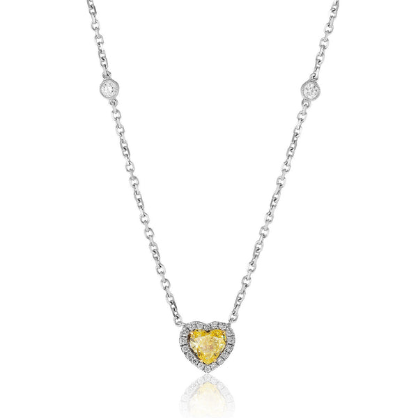 18k White Gold 1.25ct Yellow Diamond Heart Necklace