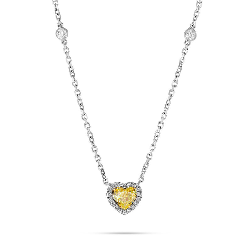 18k White Gold 1.25ct Yellow Diamond Heart Necklace