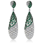 18K White Gold 14.39ct Diamond and Emerald Drop Earrings