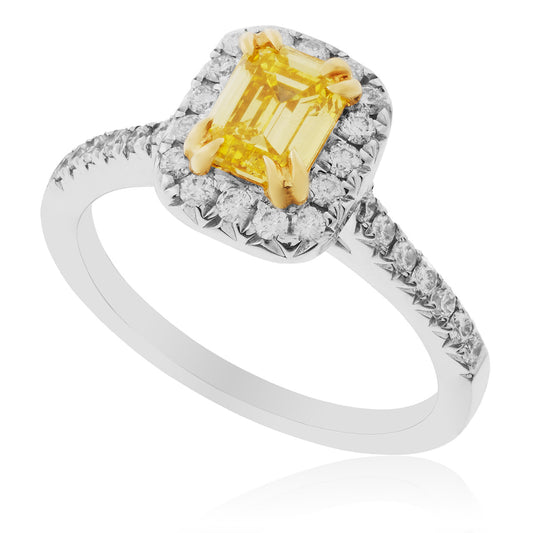 18K White Gold 1.89ct Yellow Emerald Diamond Engagement Ring