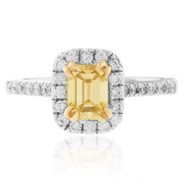 18K White Gold 1.89ct Yellow Emerald Diamond Engagement Ring