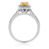 18K White Gold 1.89ct Yellow Emerald Diamond Engagement Ring