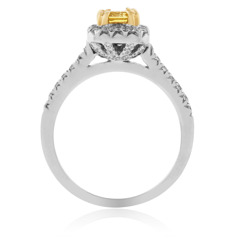 18K White Gold 1.89ct Yellow Emerald Diamond Engagement Ring