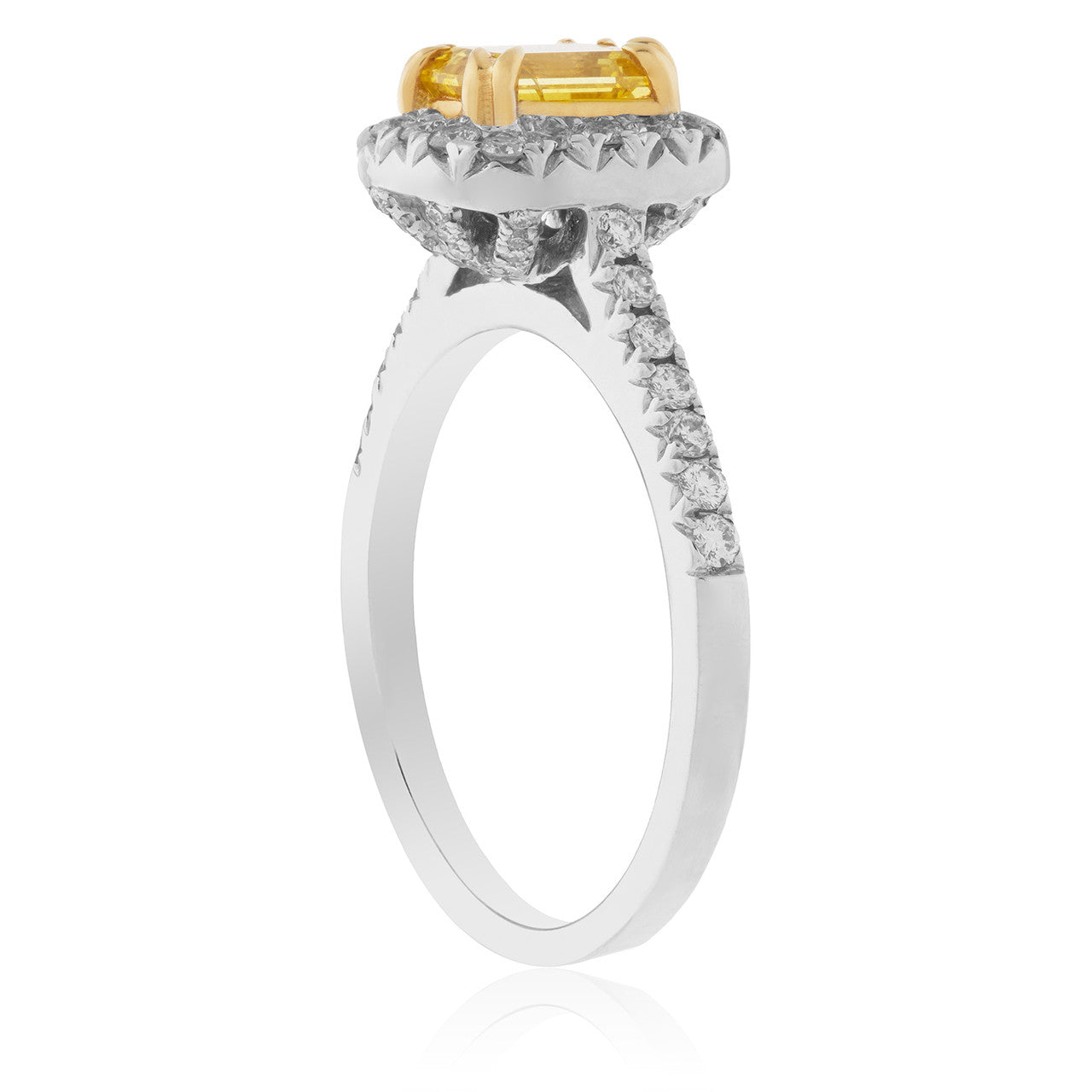 18K White Gold 1.89ct Yellow Emerald Diamond Engagement Ring