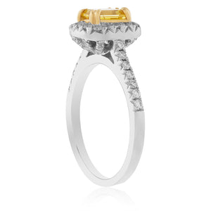 18K White Gold 1.89ct Yellow Emerald Diamond Engagement Ring