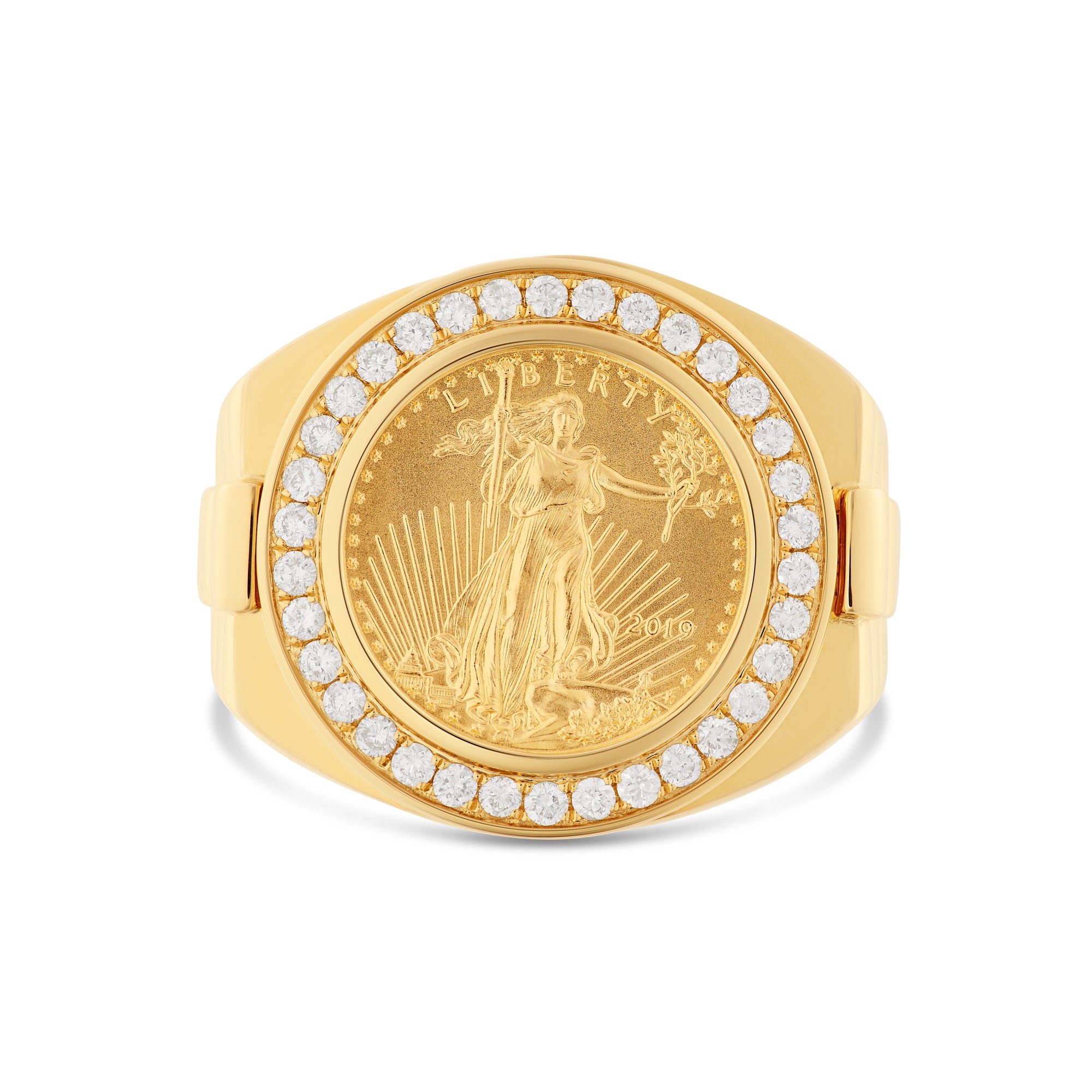 Solid Yellow Pure Gold Coin Diamond Ring – SHYNE JEWELERS
