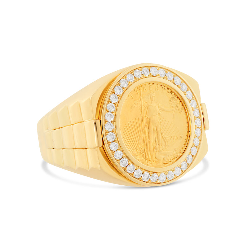 Solid Yellow Pure Gold Coin Diamond Ring – SHYNE JEWELERS