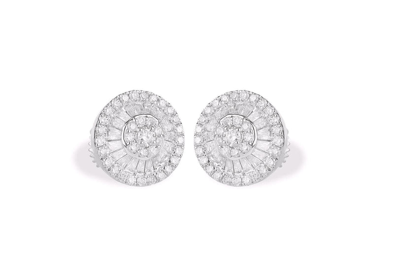 10k Gold Diamond Halo Stud Earrings with Baguette Diamonds