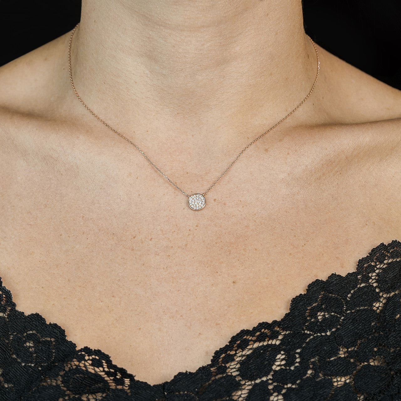 14k Yellow Gold Cluster 0.30ct Diamond Disc Necklace