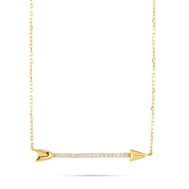 14k Yellow Gold Diamond Arrow Necklace