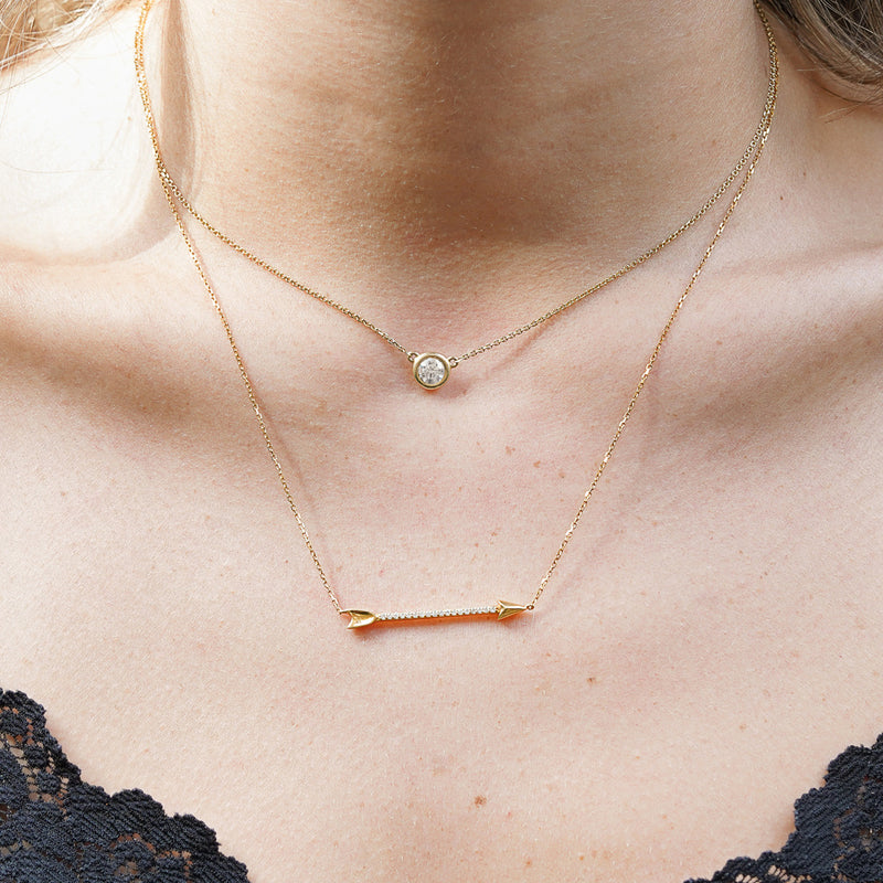 14k Yellow Gold Diamond Arrow Necklace