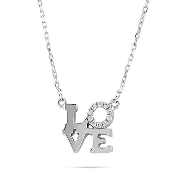 14k White Gold LOVE Necklace