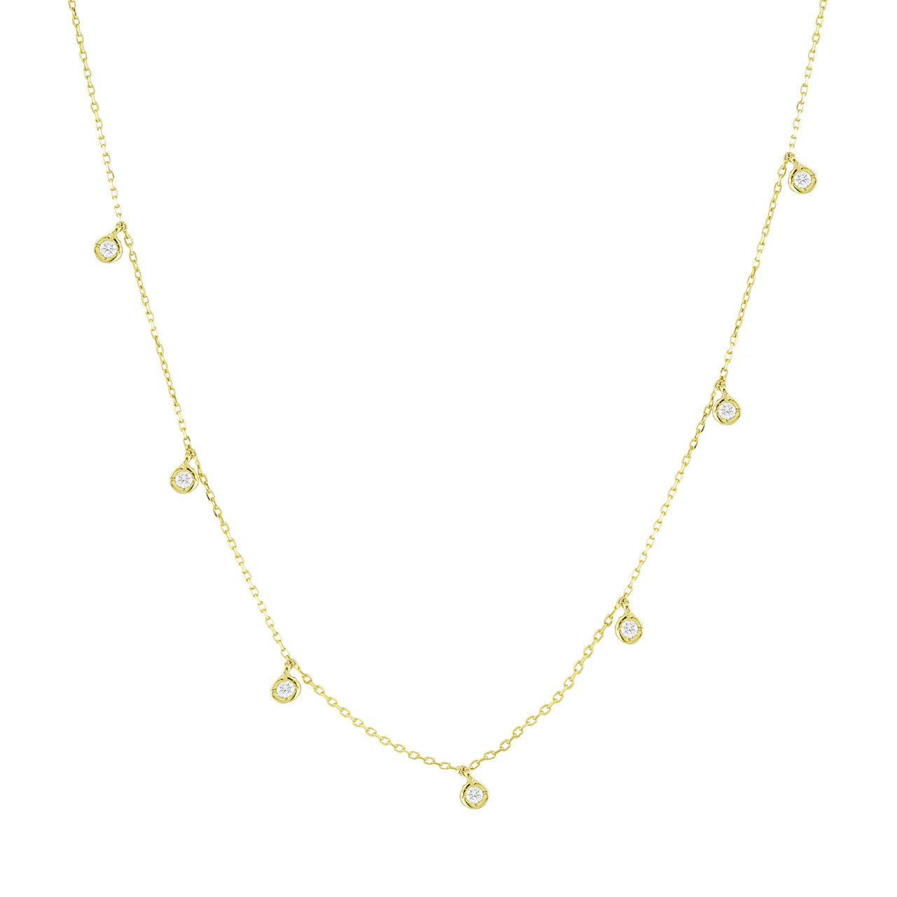 14k Yellow Gold 7 Diamond 0.15ct Station Necklace