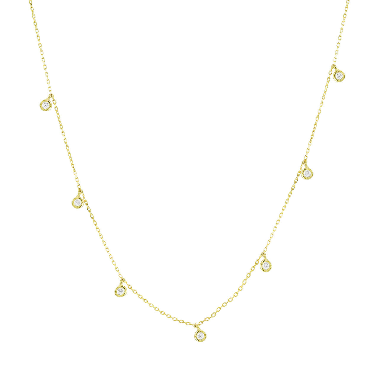 14k Yellow Gold 7 Diamond 0.15ct Station Necklace