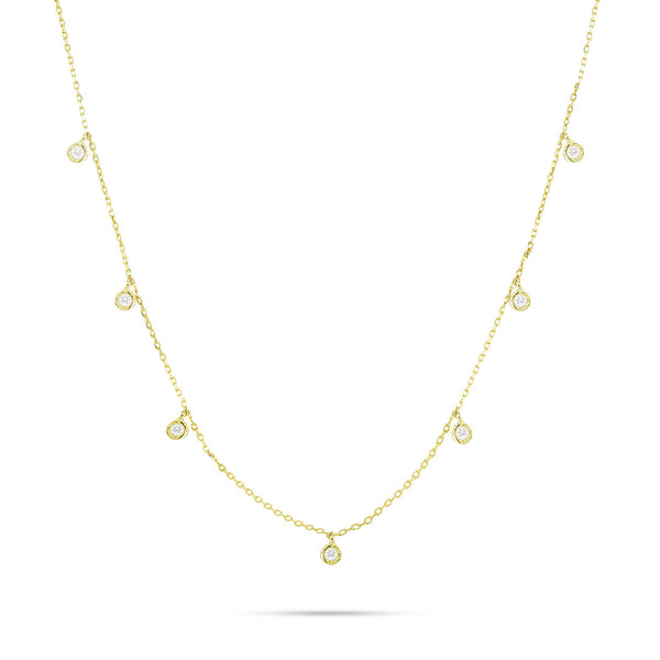 14k Yellow Gold 7 Diamond 0.15ct Station Necklace