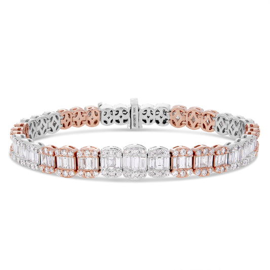 14K Gold Two Tone 9.25ct Baguette Diamond Bracelet