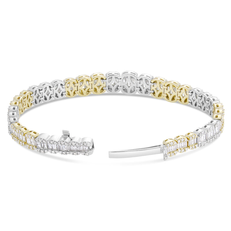 14K Gold Two Tone 9.25ct Baguette Diamond Bracelet