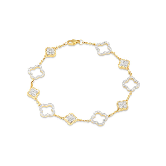 14K Gold Diamond Clover Link Bracelet
