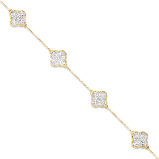 14K Yellow Gold Diamond Clover Bracelet