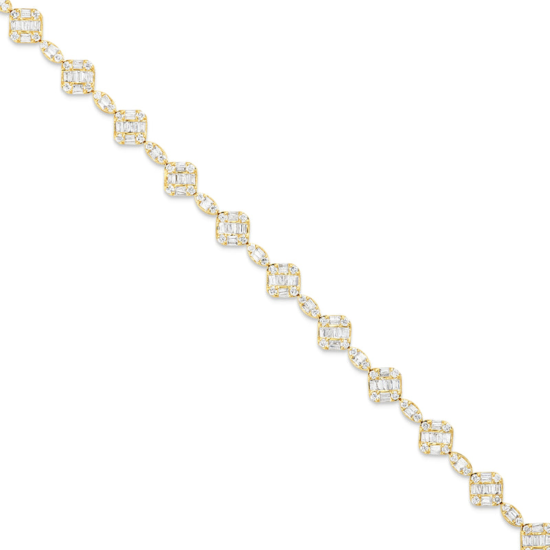 14K Yellow Gold Square and Oval Baguette Diamond Bracelet