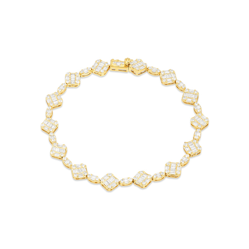14K Yellow Gold Square and Oval Baguette Diamond Bracelet